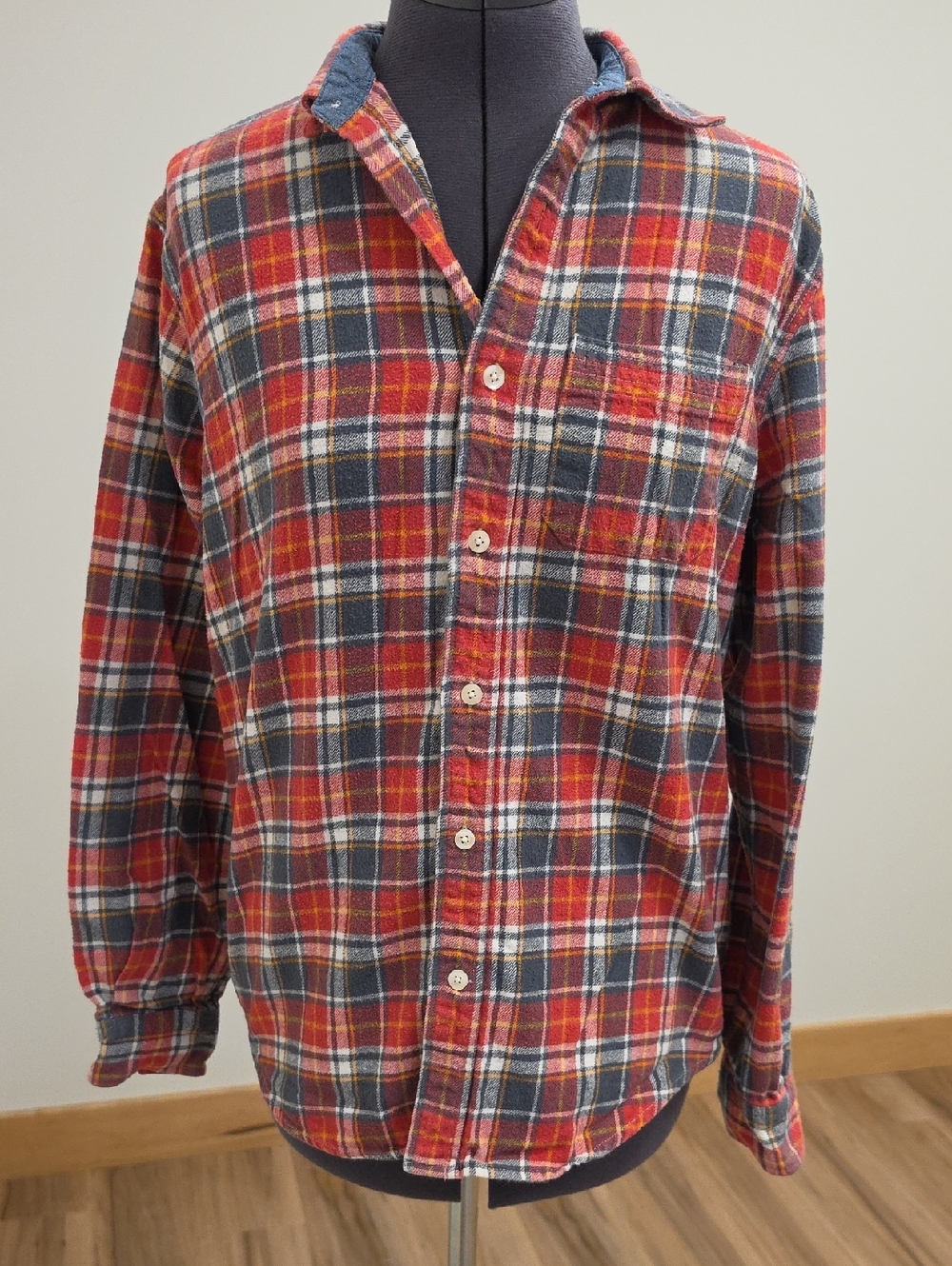 GAP Red and Gray Plaid Button-Down Flanel Shirt